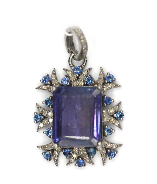 Amethyst sterling silver Diamond Pendant With Blue Sapphire Stone