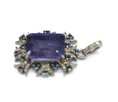 Amethyst sterling silver Diamond Pendant With Blue Sapphire Stone