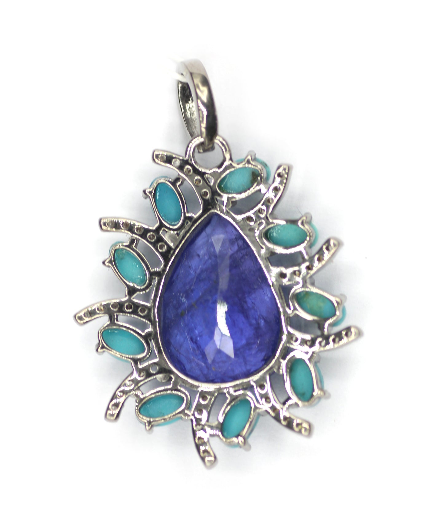 Tanzanite sterling silver Diamond Pendant With Turquoise Stone