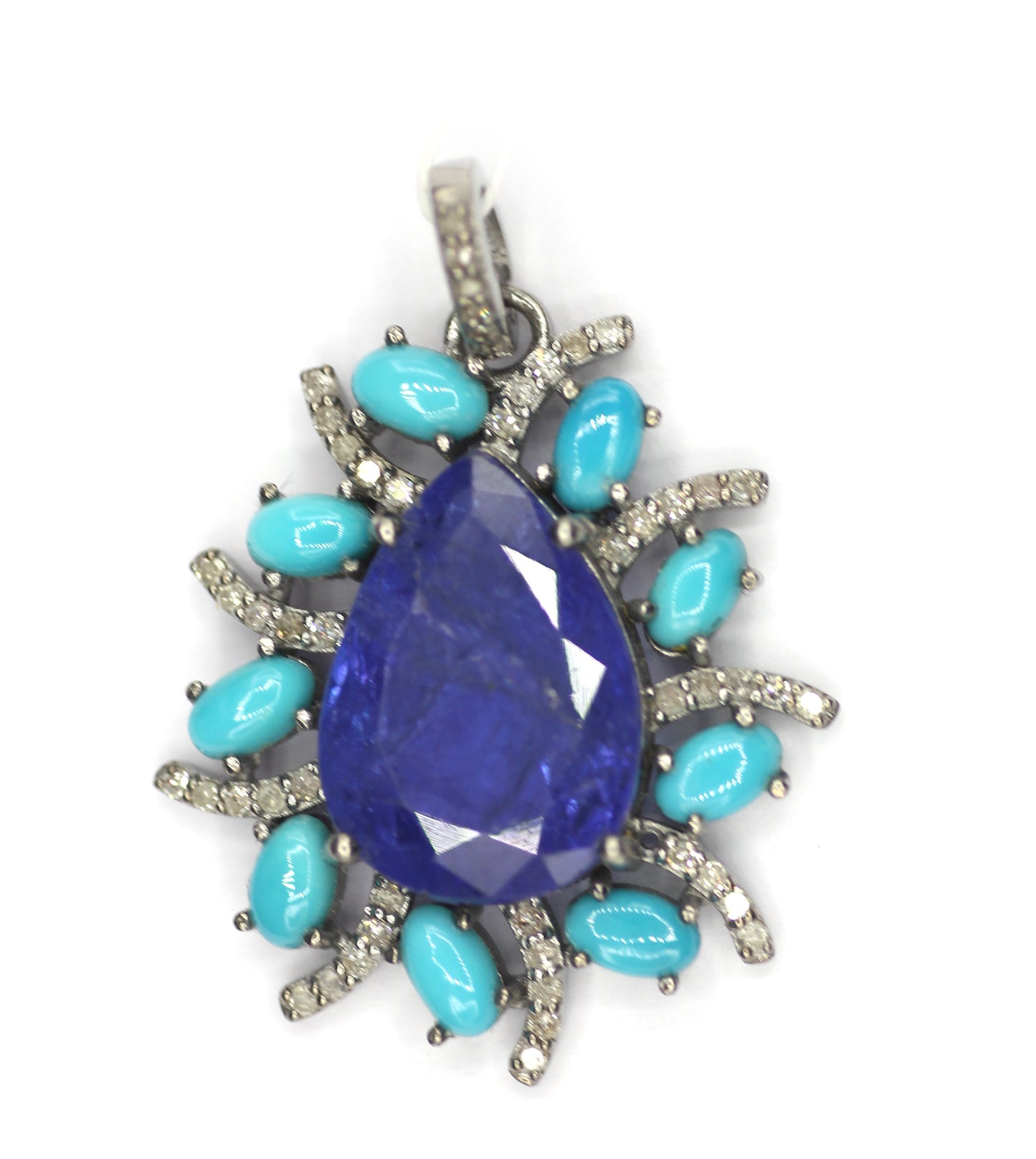 Tanzanite sterling silver Diamond Pendant With Turquoise Stone