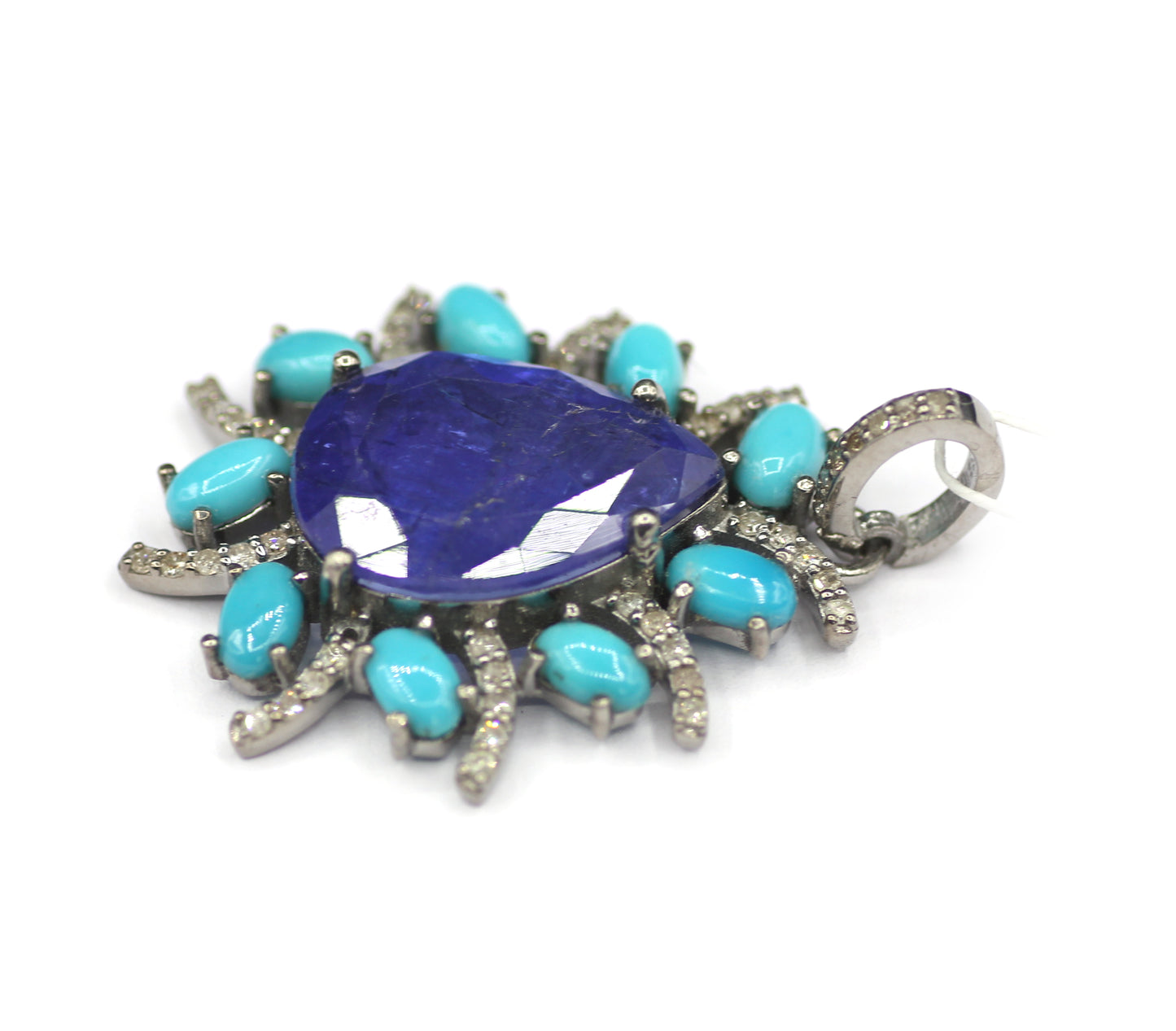 Tanzanite sterling silver Diamond Pendant With Turquoise Stone