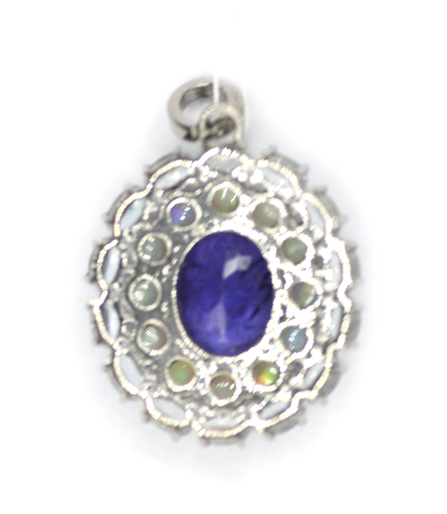 Tanzanite sterling silver Diamond pendant With Aquamarine & Ethiopian opal Stone