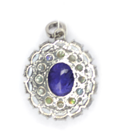 Tanzanite sterling silver Diamond pendant With Aquamarine & Ethiopian opal Stone