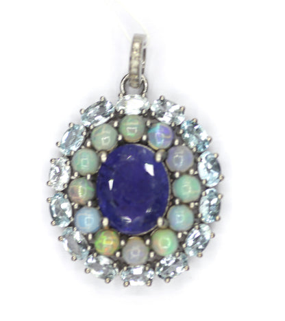 Tanzanite sterling silver Diamond pendant With Aquamarine & Ethiopian opal Stone