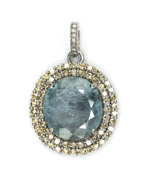 Aquamarine sterling silver Diamond pendant