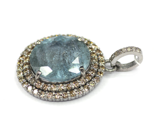 Aquamarine sterling silver Diamond pendant