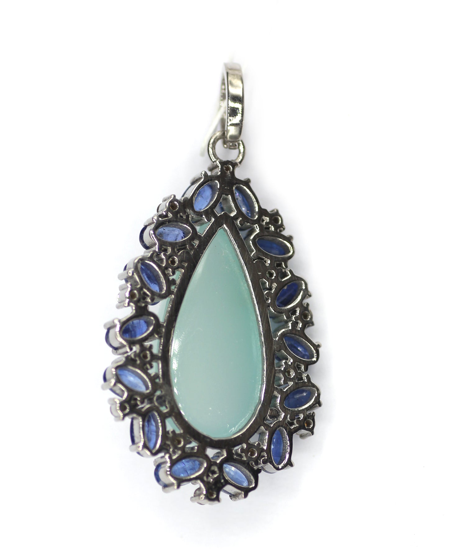 Chrysoprase sterling silver Diamond pendant With Kynite Stone