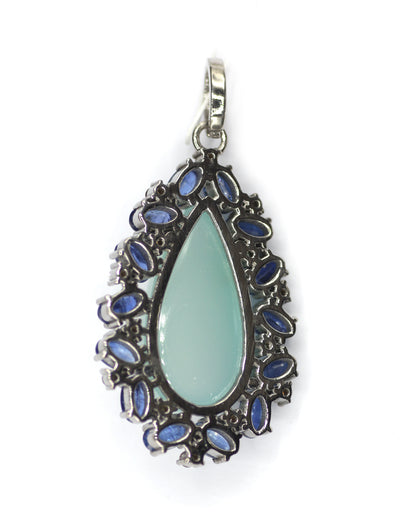 Chrysoprase sterling silver Diamond pendant With Kynite Stone