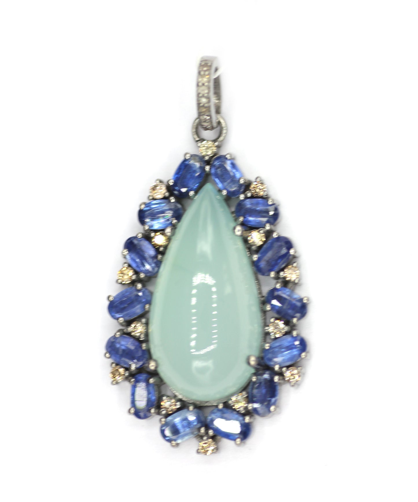 Chrysoprase sterling silver Diamond pendant With Kynite Stone