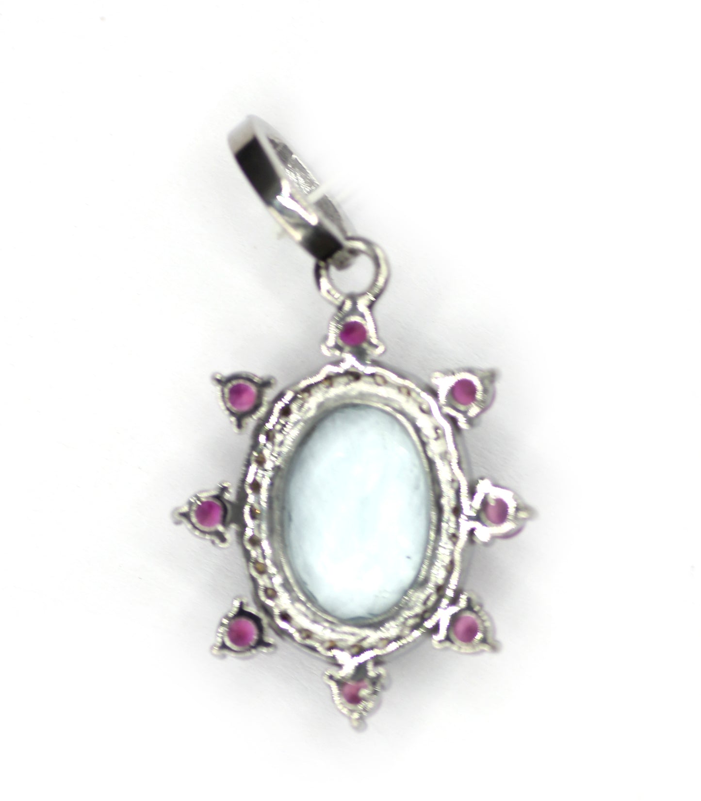 Aquamarine sterling silver Diamond pendant With Ruby Stone