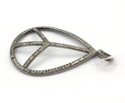 Peace pear Shape Silver Pave Diamond Pendant