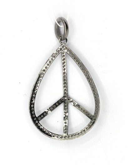 Peace pear Shape Silver Pave Diamond Pendant