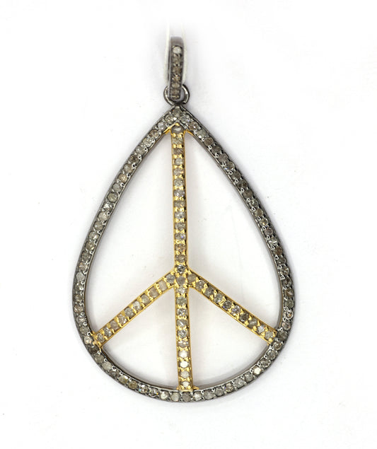 Peace pear Shape Silver Pave Diamond Pendant