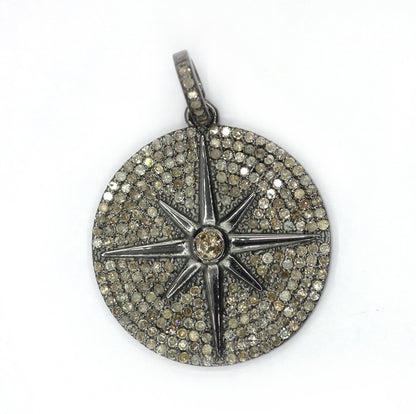 Round Disk on Star Shape Diamond Pendants