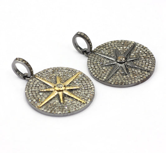 Round Disk on Star Shape Diamond Pendants