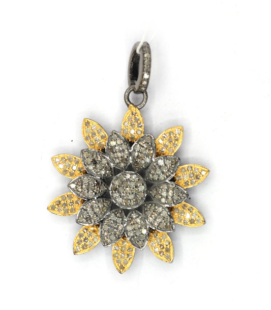 Flower Silver Pave Diamond Pendant