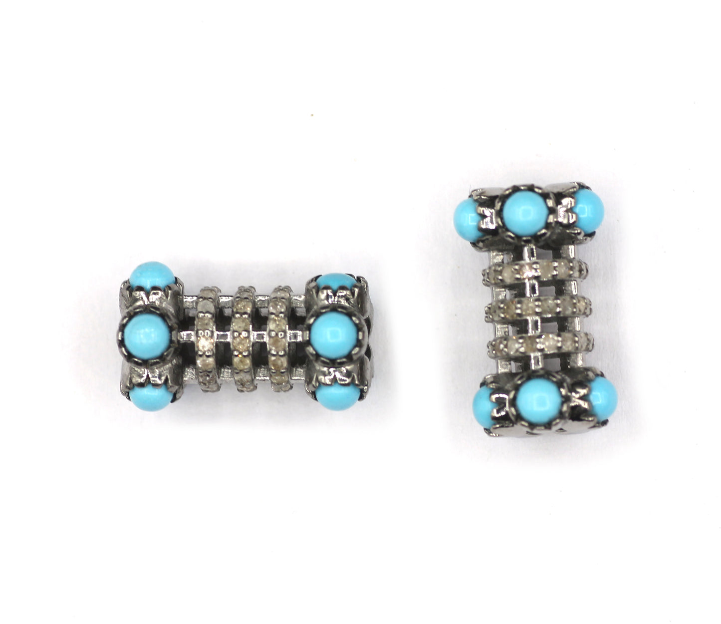 Tube Shape Diamond Beads With Turquoise Stone