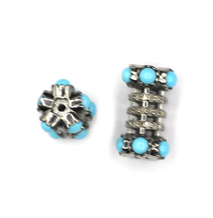 Tube Shape Diamond Beads With Turquoise Stone