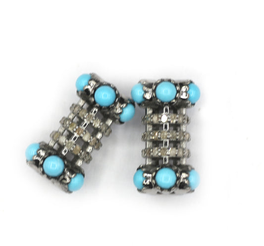 Tube Shape Diamond Beads With Turquoise Stone