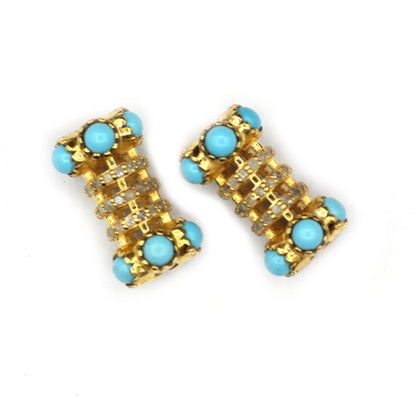 Tube Shape Diamond Beads With Turquoise Stone