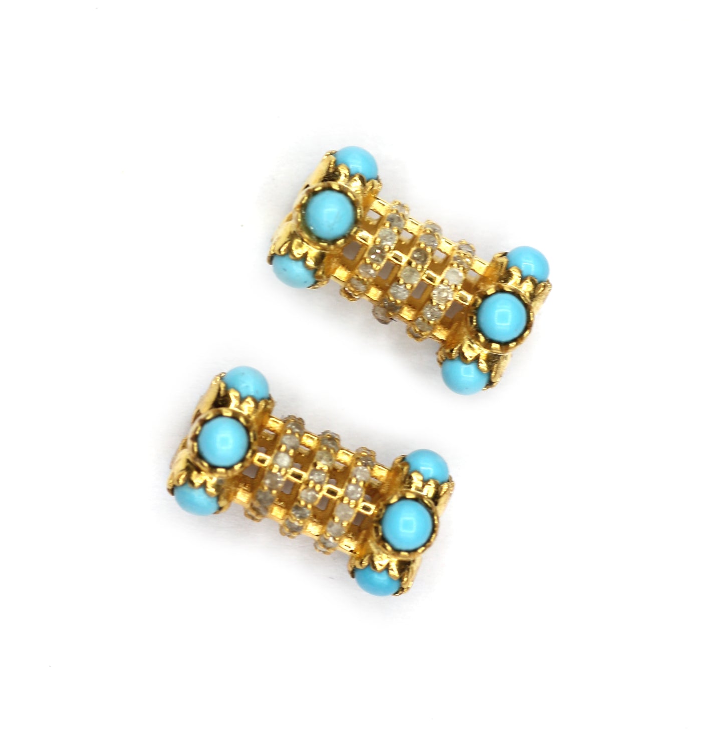Tube Shape Diamond Beads With Turquoise Stone