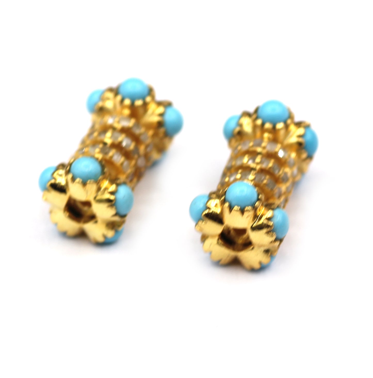 Tube Shape Diamond Beads With Turquoise Stone