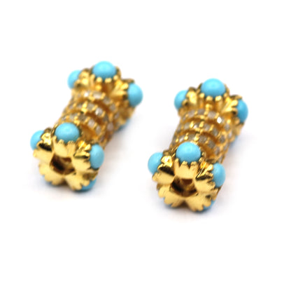 Tube Shape Diamond Beads With Turquoise Stone