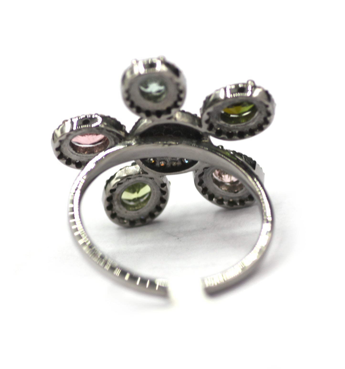 Multi Tourmaline Silver Diamond Ring
