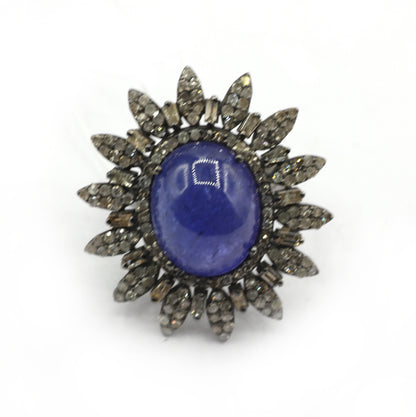 Tanzanite Silver Pave Diamond Ring .925 Oxidized Sterling Silver Diamond Ring