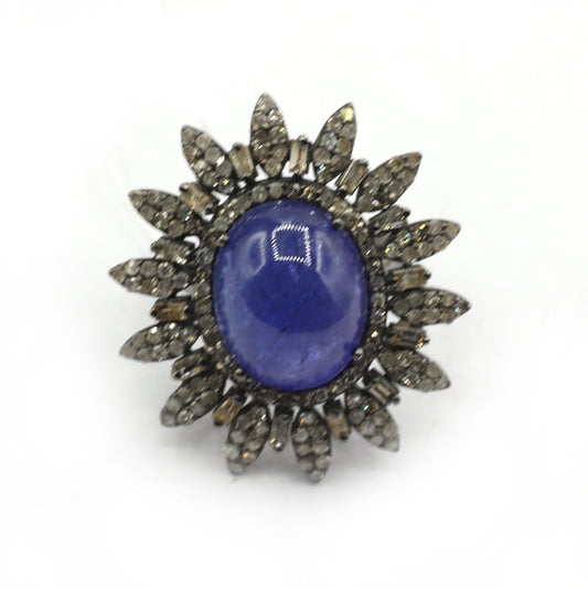 Tanzanite Silver Pave Diamond Ring .925 Oxidized Sterling Silver Diamond Ring