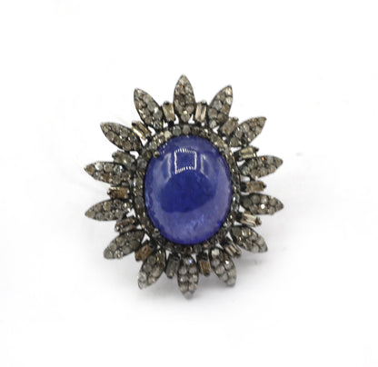 Tanzanite Silver Pave Diamond Ring .925 Oxidized Sterling Silver Diamond Ring