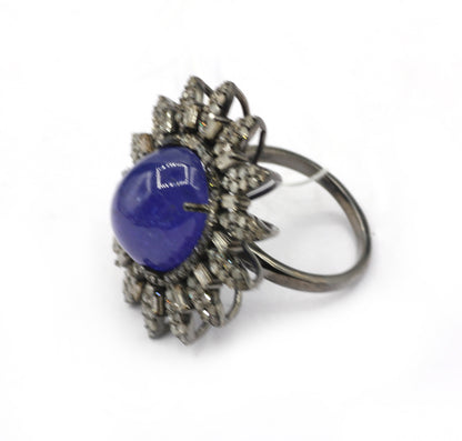 Tanzanite Silver Pave Diamond Ring .925 Oxidized Sterling Silver Diamond Ring