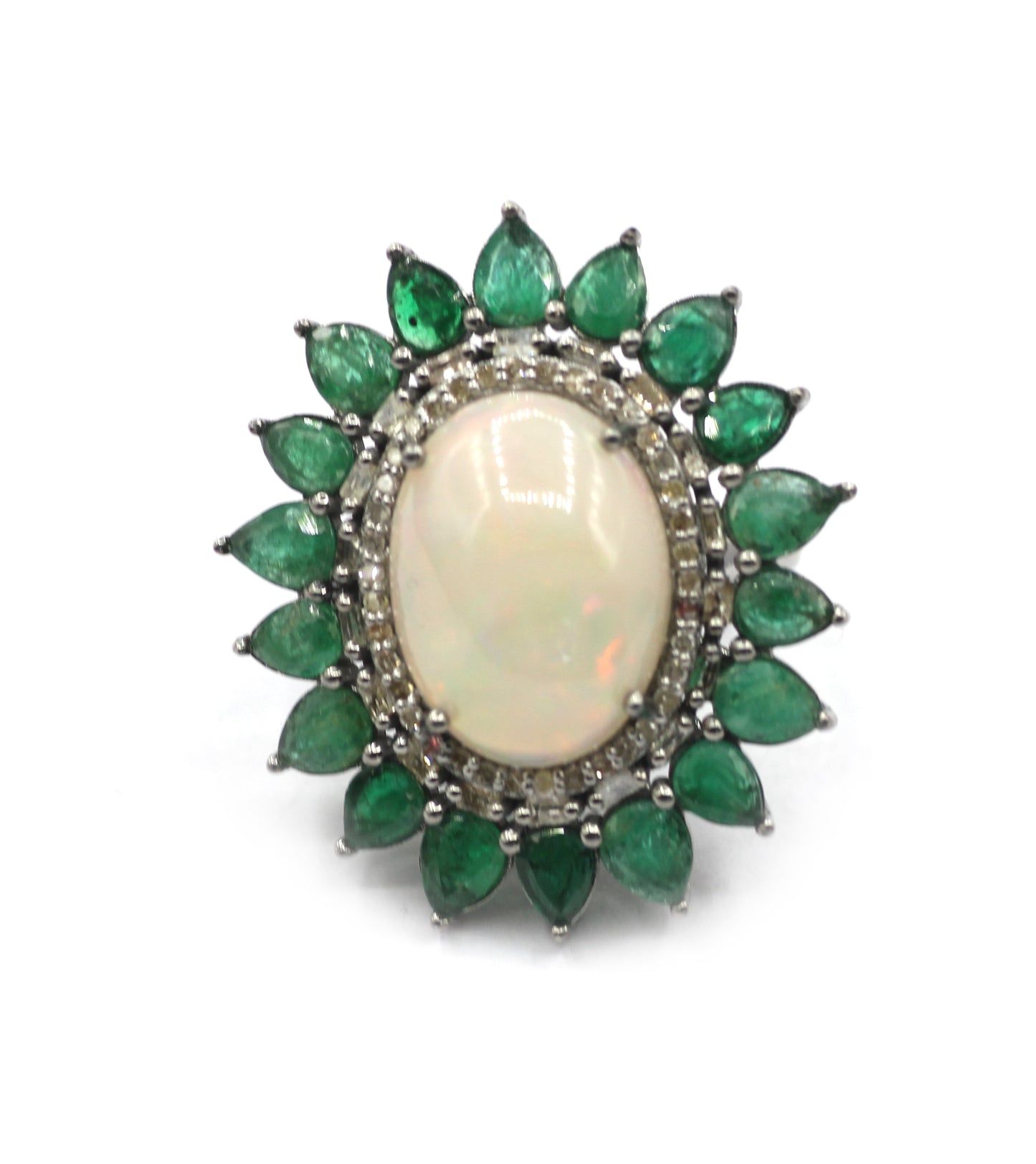 Emerald Silver Pave Diamond Ring .925 Oxidized Sterling Silver Diamond Ring