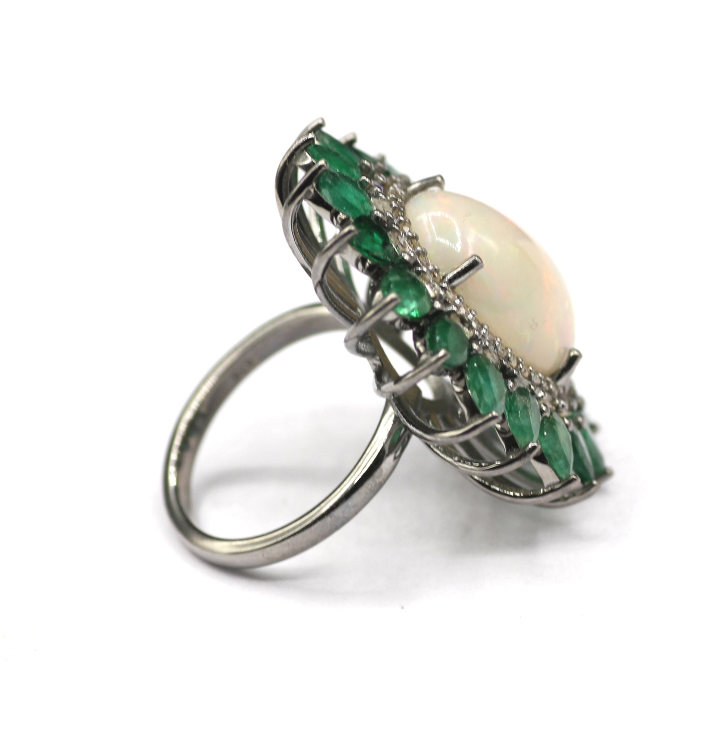 Emerald Silver Pave Diamond Ring .925 Oxidized Sterling Silver Diamond Ring