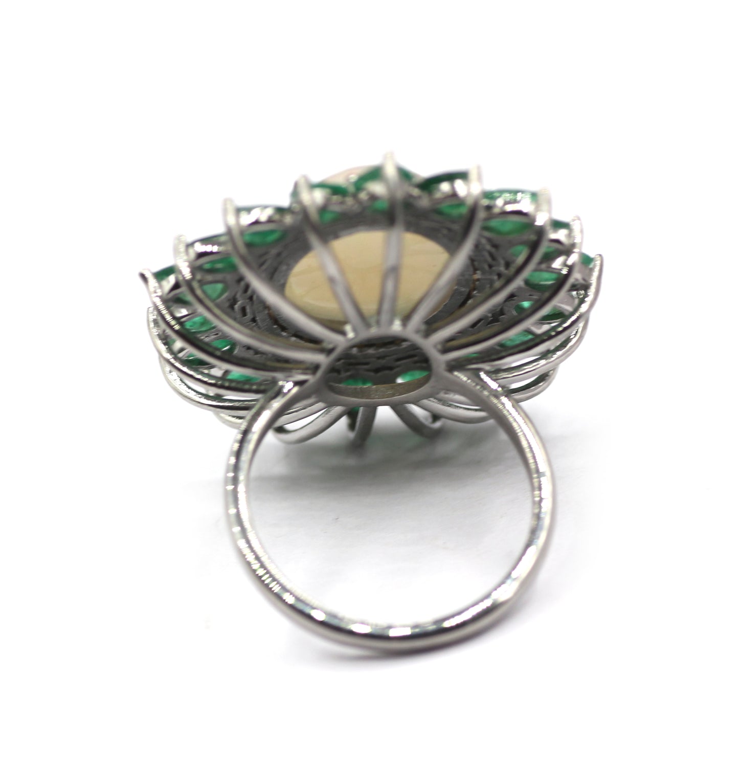 Emerald Silver Pave Diamond Ring .925 Oxidized Sterling Silver Diamond Ring