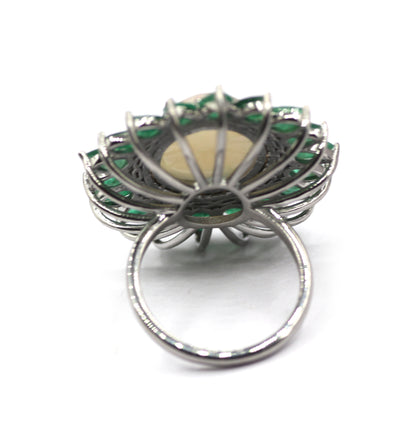 Emerald Silver Pave Diamond Ring .925 Oxidized Sterling Silver Diamond Ring