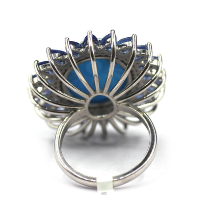Turquoise Kyanite Silver Pave Diamond Ring .925 Oxidized Sterling Silver Diamond Ring