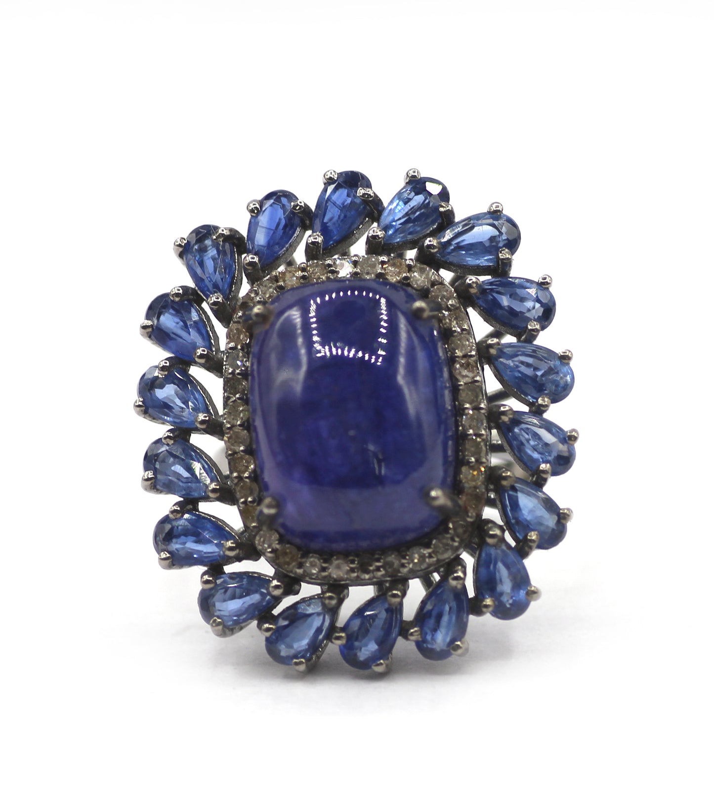Tanzanite Stone Silver Diamond Ring With Kyanite Stone
