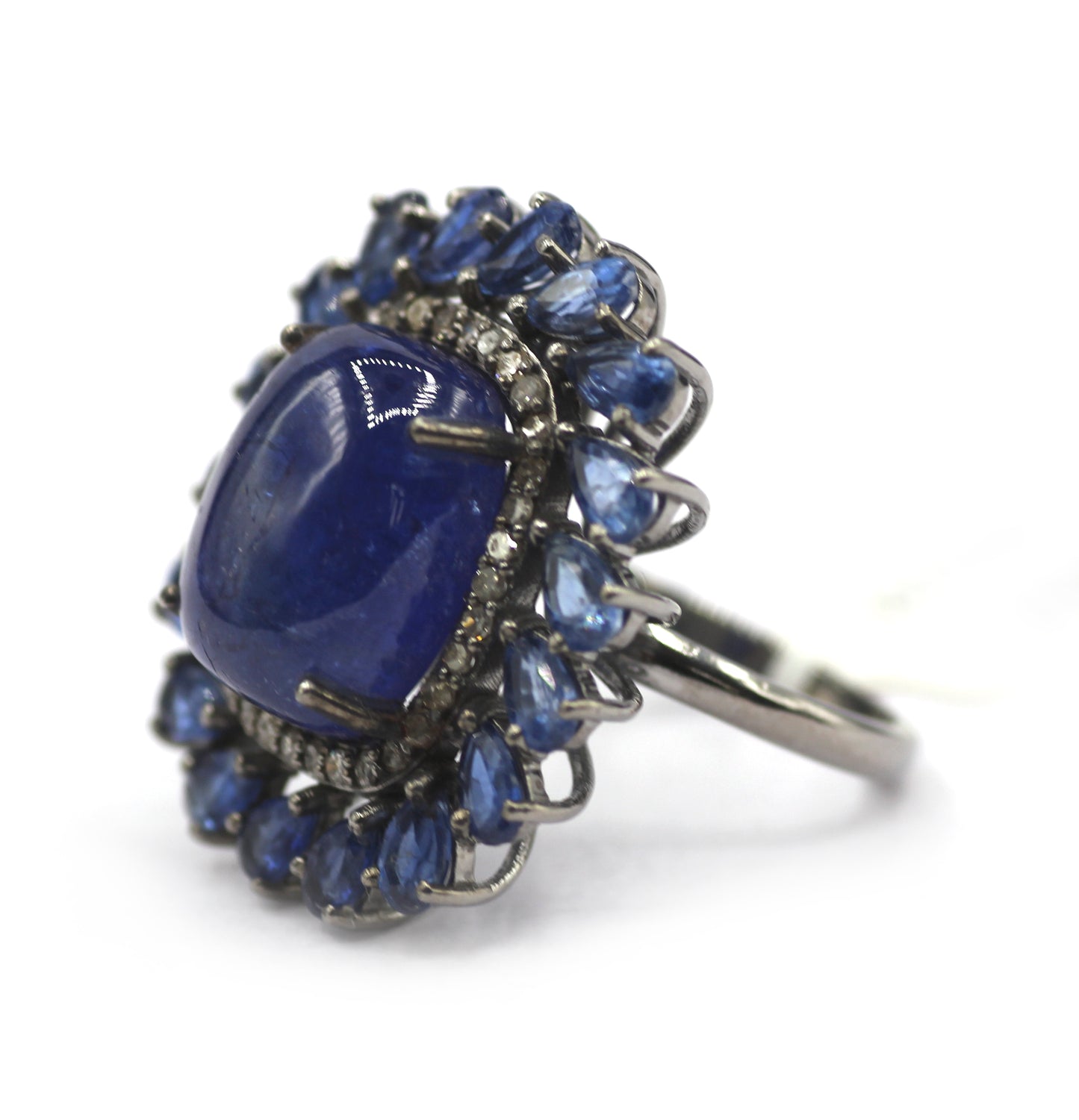 Tanzanite Stone Silver Diamond Ring With Kyanite Stone