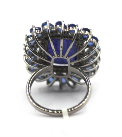 Tanzanite Stone Silver Diamond Ring With Kyanite Stone