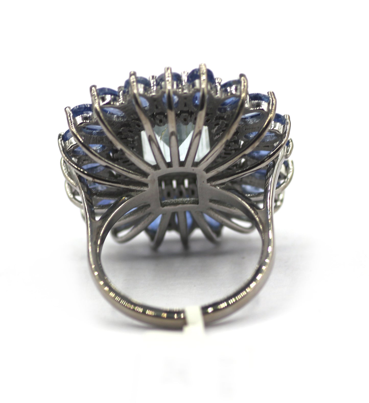 Aquamarine Stone Silver Diamond Ring With Kyanite Stone