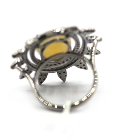 Ethiopian opal Stone Silver Diamond Ring