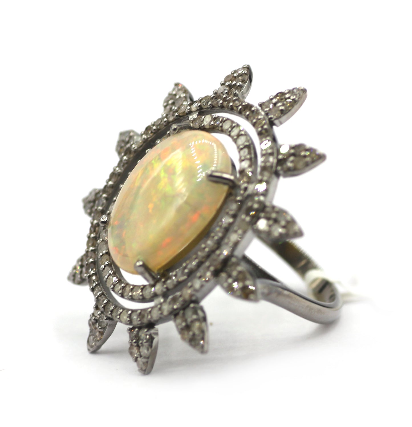 Ethiopian opal Stone Silver Diamond Ring