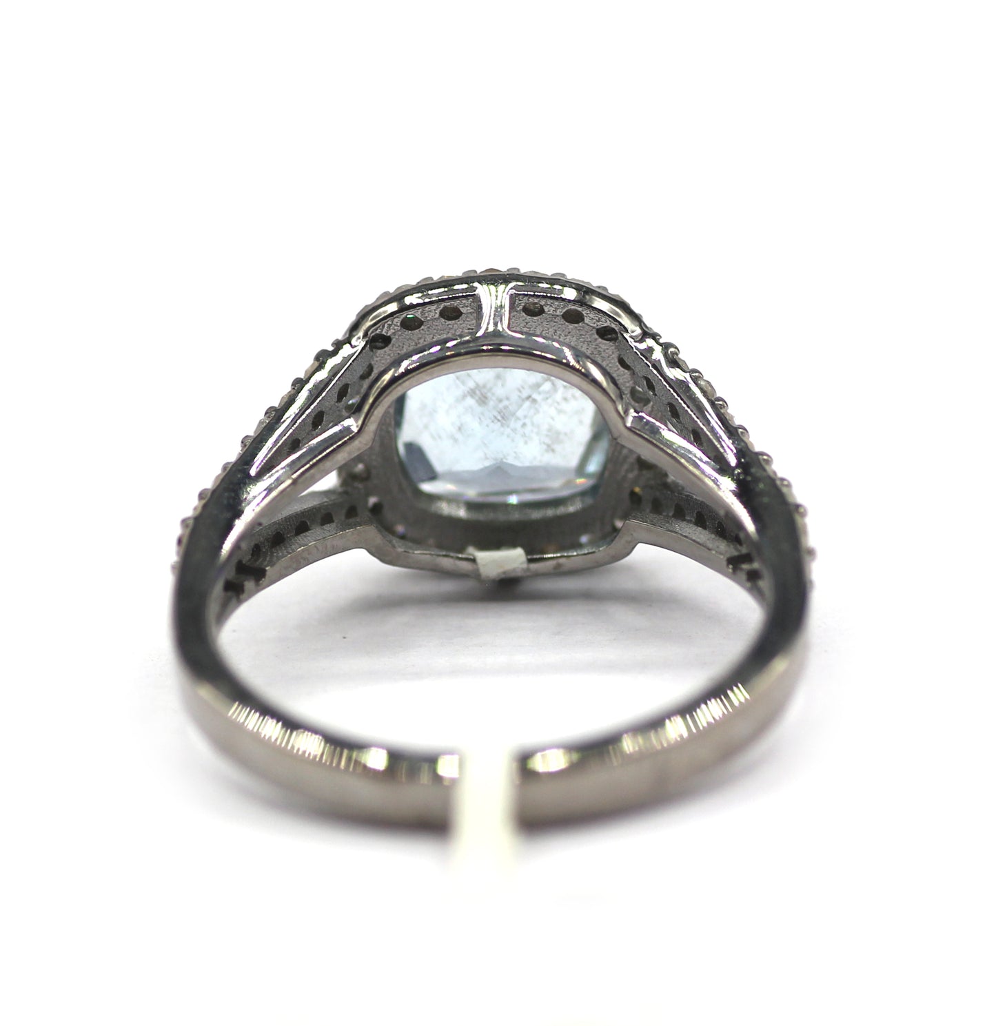 Aquamarine Stone Silver Diamond Ring