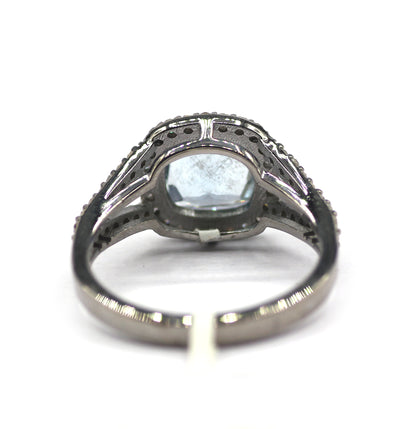 Aquamarine Stone Silver Diamond Ring