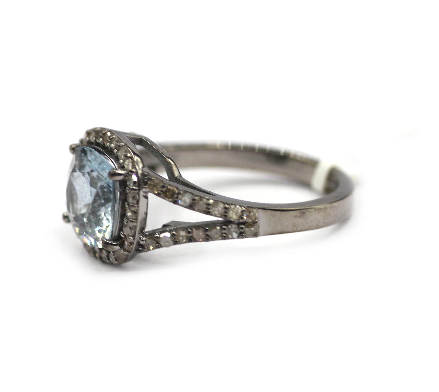Aquamarine Stone Silver Diamond Ring