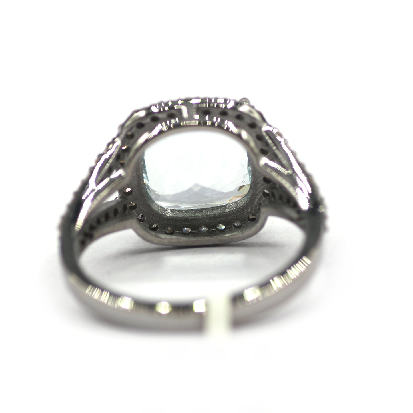 Aquamarine Stone Silver Diamond Ring