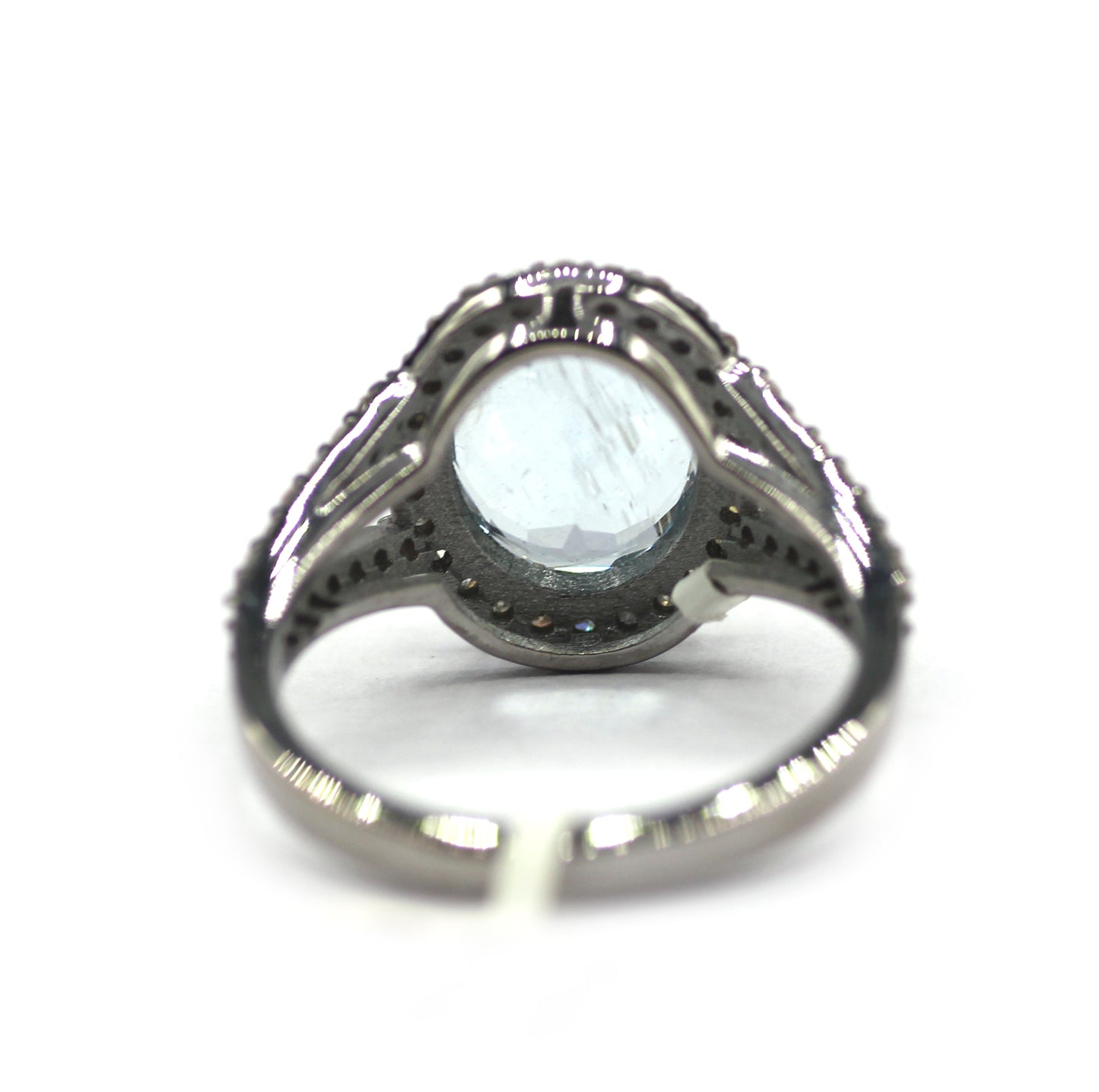 Aquamarine Stone Silver Diamond Ring