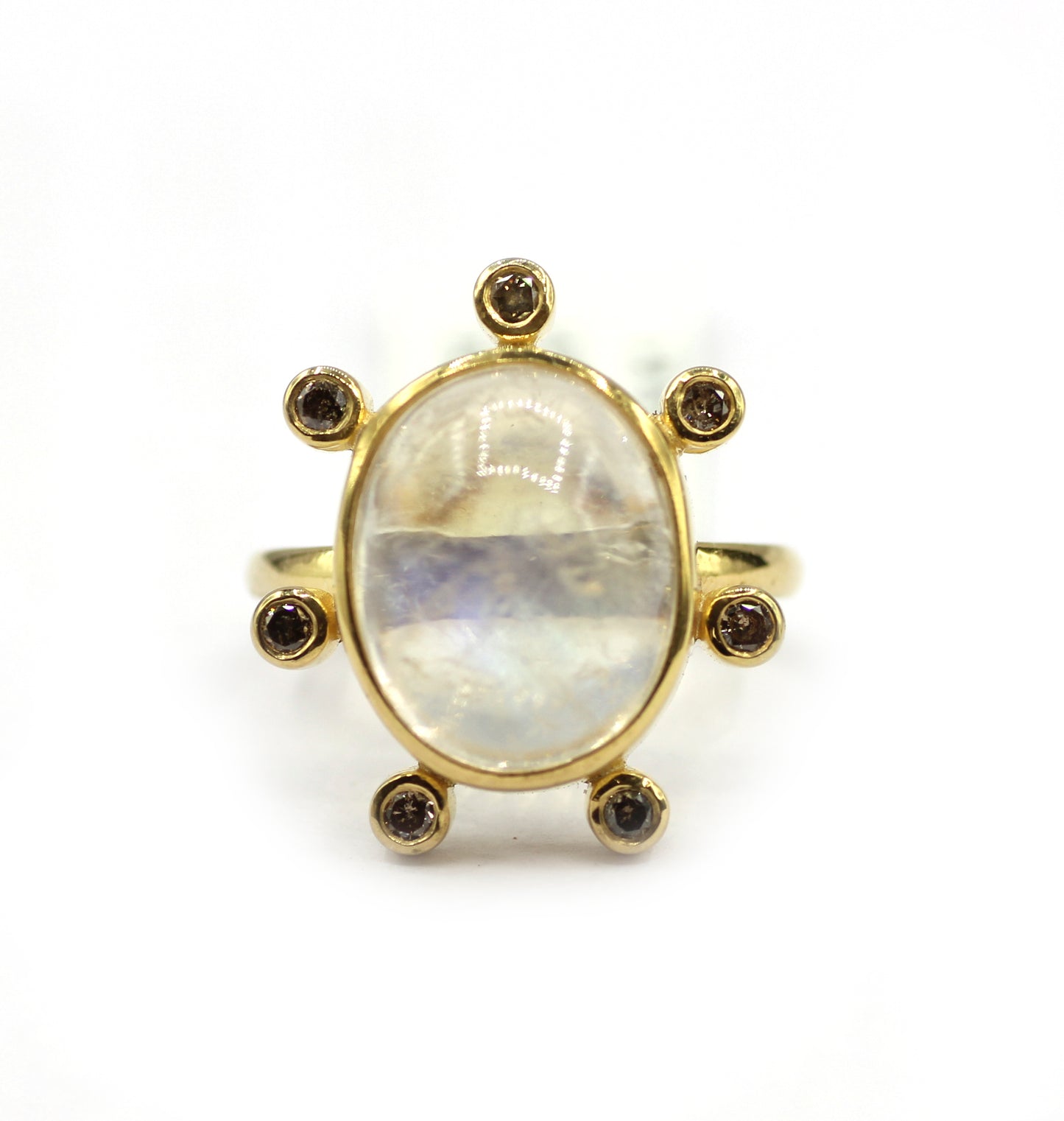 Rainbow Moonstone Silver Diamond Ring