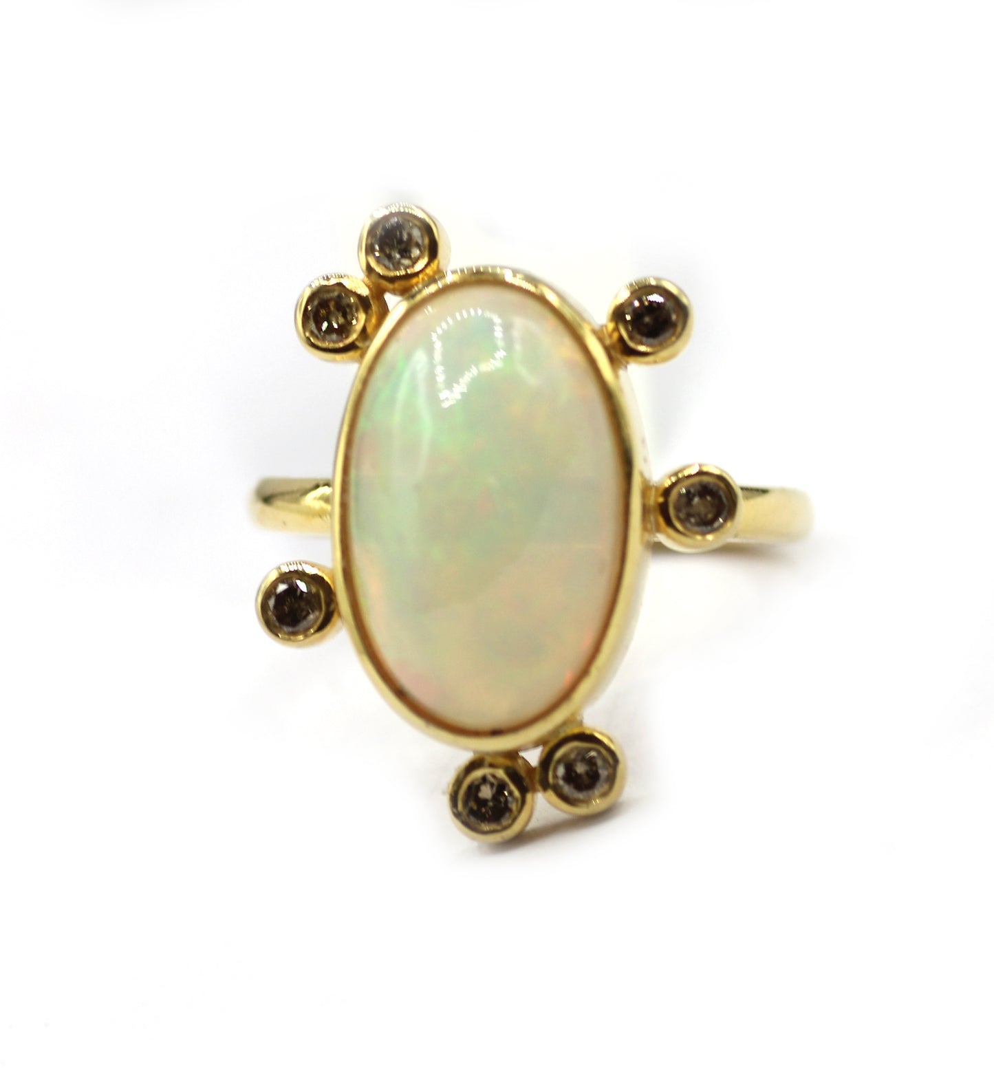 Ethiopian opal Silver Diamond Ring